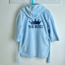 Load image into Gallery viewer, Personalised Crown Hooded Baby Dressing Gown/Robe in Blue