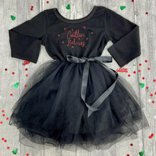 Load image into Gallery viewer, Girls Christmas Tutu Dress, Long Sleeve Black Personalised 'Believes' Christmas Outfit