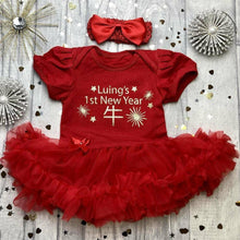 Load image into Gallery viewer, Personalised 1st New Year Baby Girl Tutu Romper With Matching Bow Headband, Chinese New Year