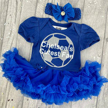 Load image into Gallery viewer, Chelsea's Cutest Fan Football Tutu Romper - Little Secrets Clothing