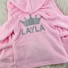 Load image into Gallery viewer, Personalised Girls Hooded Pink Dressing Gown, Princess Robe