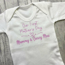 Load image into Gallery viewer, Personalised 'Our First Mother's Day' Girl's Boy's White Long Sleeved Romper Newborn