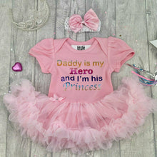 Load image into Gallery viewer, 'Daddy Is My Hero And I'm His Princess' Baby Girl Tutu Romper With Matching Bow Headband