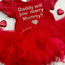 Load image into Gallery viewer, 'Daddy Will You Marry Mummy?' Baby Girl Tutu Romper With Matching Bow Headband, Wedding, Engagement