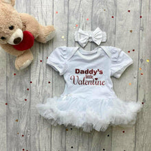 Load image into Gallery viewer, 'Daddy's Little Valentine' Baby Girl Tutu Romper Set With Matching Bow Headband And Red Tights, Valentine’s Day