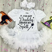 Load image into Gallery viewer, 'I've got Daddy under My Spell', Tutu Romper with Matching Bow Headband, Father's Day, Halloween