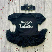 Load image into Gallery viewer, Daddy's Little Valentine Baby Girl Tutu Romper with Bow Headband, White Glitter Design - Little Secrets Clothing