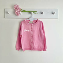 Load image into Gallery viewer, Personalised Pink Baby Girl Cotton Cardigan, White Glitter Text