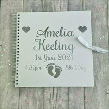 Load image into Gallery viewer, Personalised White Baby Newborn Christening Scrapbook Gift 12x12 inch