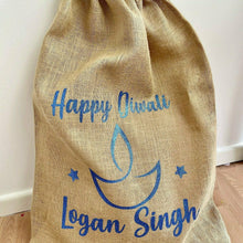 Load image into Gallery viewer, Personalised 'Happy Diwali' Hessian Celebration Gift Sack, Hindu Celebration Gifts