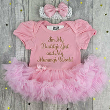 Load image into Gallery viewer, I'm My Daddy's Girl And My Mummy's World Baby Girl Tutu Romper With Matching Bow Headband - Little Secrets Clothing