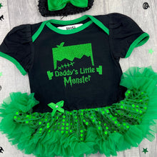 Load image into Gallery viewer, Daddy's Little Monster Baby Girl Sequin Tutu Romper With Headband, Frankenstein Halloween