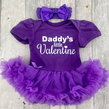 Load image into Gallery viewer, Daddy's Little Valentine Baby Girl Tutu Romper with Bow Headband, White Glitter Design, Valentine’s Day Gift