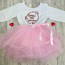 Load image into Gallery viewer, 'Daddy's Little Valentine' Girls White & Pink Long Sleeve Tutu Dress, With Hearts