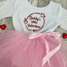 Load image into Gallery viewer, 'Daddy's Little Valentine' Girls White & Pink Long Sleeve Tutu Dress, With Hearts
