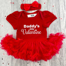 Load image into Gallery viewer, Daddy's Little Valentine Baby Girl Tutu Romper with Bow Headband, White Glitter Design, Valentine’s Day Gift