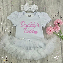 Load image into Gallery viewer, 'Daddy's Twin' Baby Girl Tutu Romper With Matching Bow Headband