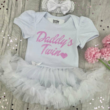 Load image into Gallery viewer, 'Daddy's Twin' Baby Girl Tutu Romper With Matching Bow Headband