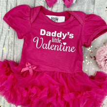 Load image into Gallery viewer, Daddy's Little Valentine Baby Girl Tutu Romper with Bow Headband, White Glitter Design, Valentine’s Day Gift