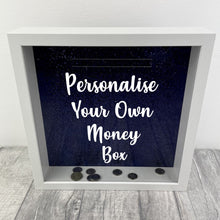 Load image into Gallery viewer, Custom Your Own Money Box Saving Fund Gift, Dark Blue Glitter Background - Little Secrets Clothing