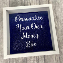 Load image into Gallery viewer, Custom Your Own Money Box Saving Fund Gift, Dark Blue Glitter Background - Little Secrets Clothing