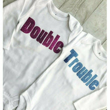 Load image into Gallery viewer, Twins 'Double Trouble' Long Sleeve Romper Baby Outfit Set