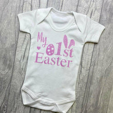 Load image into Gallery viewer, 'My 1st Easter' Girl Boy White Short Sleeved Romper And Pink Sequin Tutu Skirt, Bunny Ears