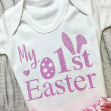 Load image into Gallery viewer, 'My 1st Easter' Girl Boy White Short Sleeved Romper And Pink Sequin Tutu Skirt, Bunny Ears