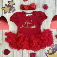 Load image into Gallery viewer, Eid Mubarak Celebration Baby Girl Tutu Romper with Matching Bow Headband - Little Secrets Clothing