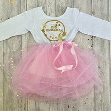 Load image into Gallery viewer, Eid Mubarak White & Pink Long Sleeved Tutu Dress