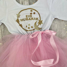 Load image into Gallery viewer, Eid Mubarak White & Pink Long Sleeved Tutu Dress