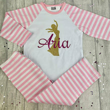 Load image into Gallery viewer, Personalised Girls Disney Princess Pink and White Stripe Pyjamas- Elsa Princess Design