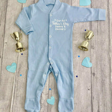 Load image into Gallery viewer, Personalised 'Our 1st Father's Day' Daddy and Baby Name Newborn Baby Girls Sleep Suit