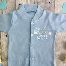 Load image into Gallery viewer, Personalised 'Our 1st Father's Day' Daddy and Baby Name Newborn Baby Girls Sleep Suit