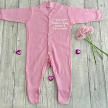 Load image into Gallery viewer, Personalised 'Our 1st Father's Day' Daddy and Baby Name Newborn Baby Girls Sleep Suit