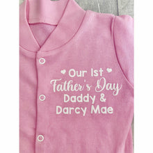 Load image into Gallery viewer, Personalised 'Our 1st Father's Day' Daddy and Baby Name Newborn Baby Girls Sleep Suit