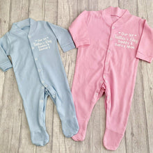Load image into Gallery viewer, Personalised 'Our 1st Father's Day' Daddy and Baby Name Newborn Baby Girls Sleep Suit