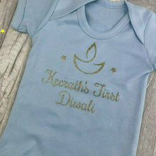 Load image into Gallery viewer, Personalised First Diwali Baby Short Sleeve Romper, 1st Hindu Diwali, Traditional Diya - Little Secrets Clothing