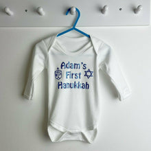 Load image into Gallery viewer, Baby Boy's & Girls First Hanukkah White Long Sleeve Cotton Baby Romper, Jewish Celebration Outfit