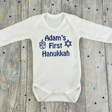 Load image into Gallery viewer, Baby Boy's & Girls First Hanukkah White Long Sleeve Cotton Baby Romper, Jewish Celebration Outfit