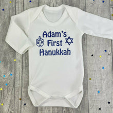 Load image into Gallery viewer, Baby Boy's & Girls First Hanukkah White Long Sleeve Cotton Baby Romper, Jewish Celebration Outfit