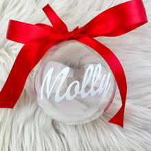 Load image into Gallery viewer, Personalised Christmas Family Member Bauble filled with white feathers
