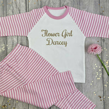 Load image into Gallery viewer, Personalised Flower Girl Wedding Pink and White Girls Pyjamas