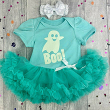 Load image into Gallery viewer, Glow In The Dark Ghost Boo! Halloween Baby Girl Tutu Romper
