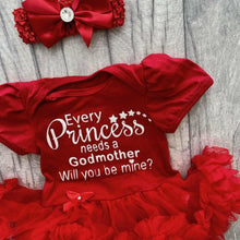 Load image into Gallery viewer, 'Will You Be My Godmother?' Baby Girl Tutu Romper With Matching Bow Headband, Princess