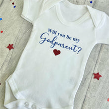 Load image into Gallery viewer, 'Will You Be My Godparent?' Baby Girl or Boy White Short Sleeve Romper