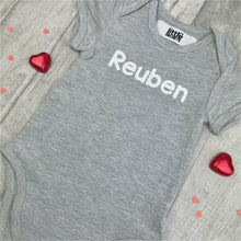 Load image into Gallery viewer, Personalised 'Name' Grey Short Sleeve Baby Romper