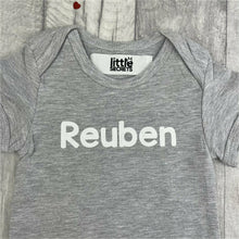 Load image into Gallery viewer, Personalised 'Name' Grey Short Sleeve Baby Romper