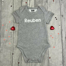 Load image into Gallery viewer, Personalised 'Name' Grey Short Sleeve Baby Romper