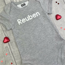 Load image into Gallery viewer, Personalised 'Name' Grey Short Sleeve Baby Romper